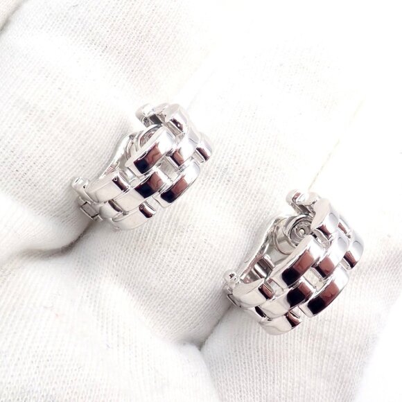 Authentic! Cartier Maillon Panthere 18K White Gold Three Row Link Hoop Earrings - Picture 13 of 16